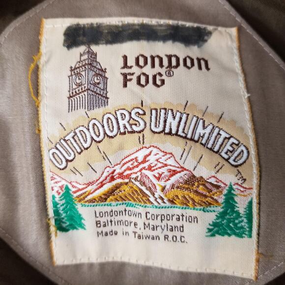 Vintage London Fog Jacket Mens 42 Brown Bomber Outdoors Unlimited Epaulet 80s - Picture 10 of 15